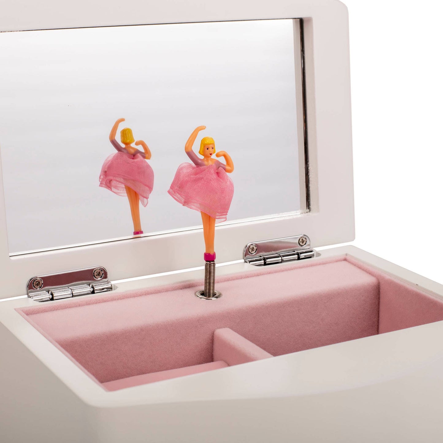 Ballerina White/Pink 7.5x5.4 MDF/Velvet Musical Jewelry Box